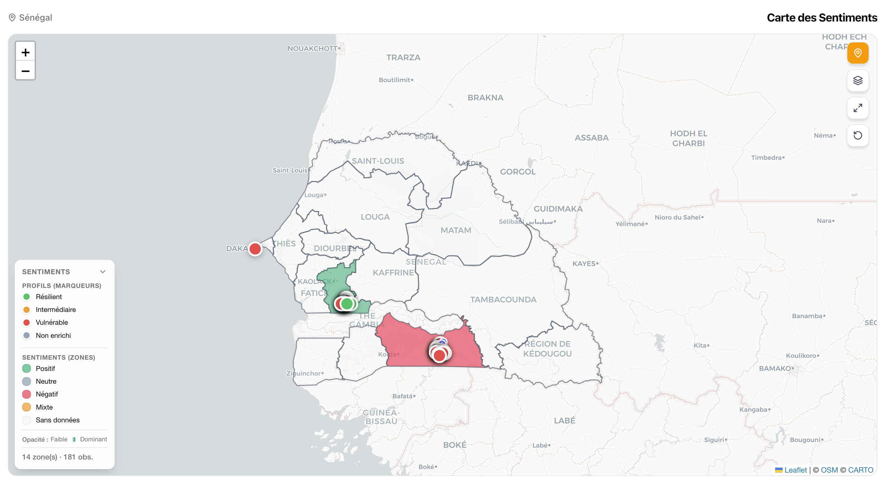 KATS Carte des Sentiments &mdash; Sénégal pilot coverage