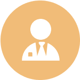 Person icon in orange circle background.